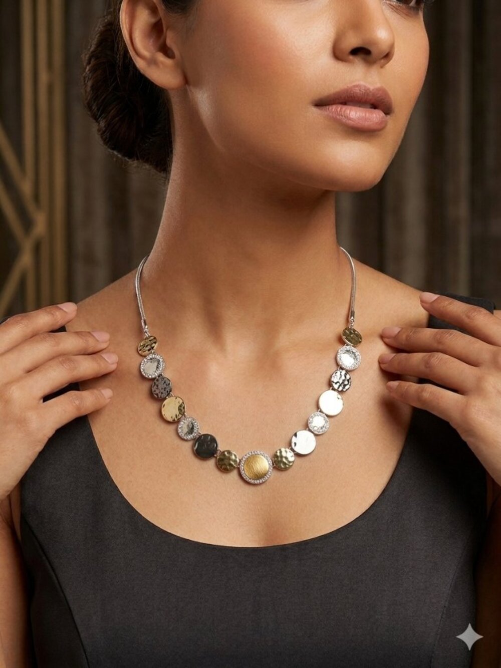 Nine West Gold and Amber Disc Necklace with Dark Accents